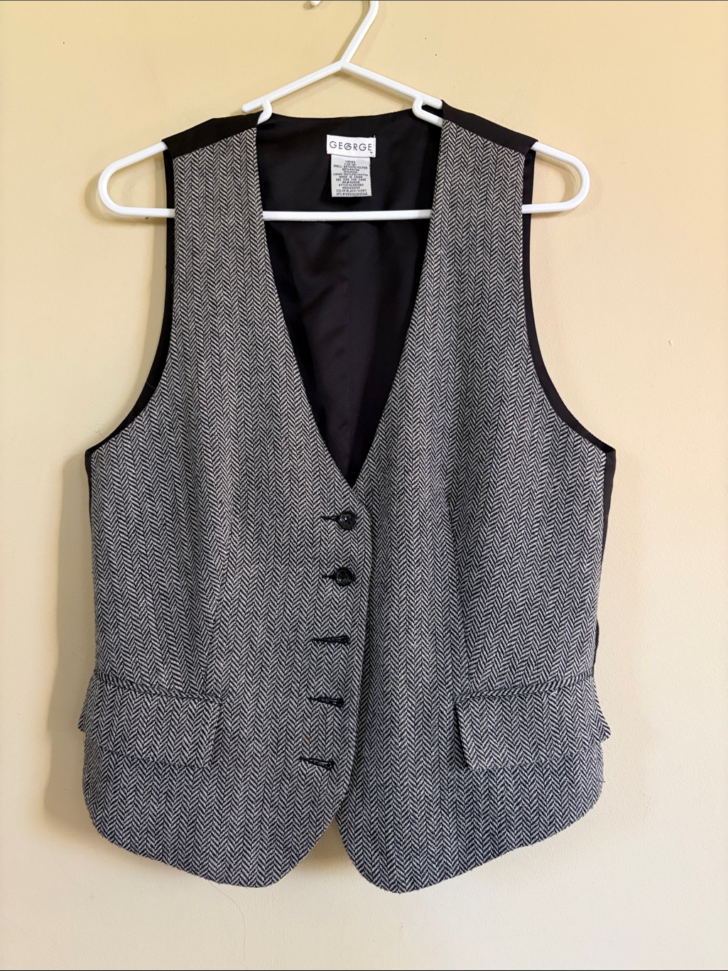 George Vintage Black & White Herringbone Vest